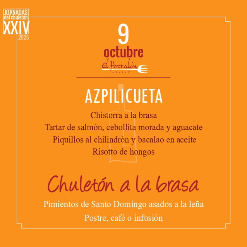 Jornadas chuleton 2025 - Asador El Portalon-9-octubre Jornadas del chuleton 2025 en Asador El Portalon Día 9 de octubre